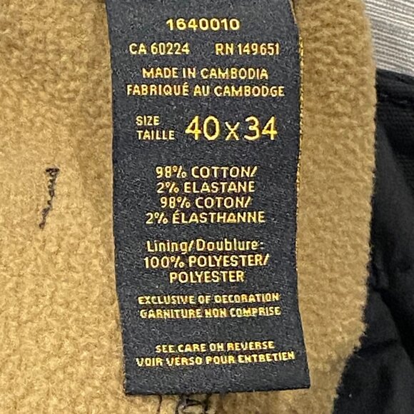 CAT Caterpillar Work Pants Mens 40 x 34 Black Canvas Fleece Lined Insulated - Picture 11 of 13